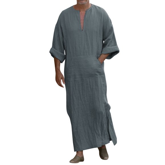 Ketyyh-chn99 Wrangler Shirts for Men Fall Clothes Mens Casual Fashion Cotton V Neck Long Sleeve Robe Jacket Top Grey,4XL
