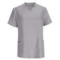 thumbnail image 4 of LNWUY Scrub Tops Womens Notch Collar Scrubs Nursing Uniforms Stretchy Tees Loose Fit T Shirt V Neck Workwear with Pocket Gray L, 4 of 8