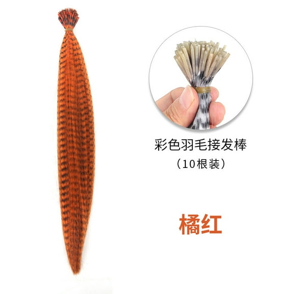 XmhyTop 100 Pcs 15.8in Hair Feather Extensions for Women, Long Straight Synthetic, with 100 Silicone-Lined Micro Rings, Crochet Hook & Plier for Cosplay Party, Orange