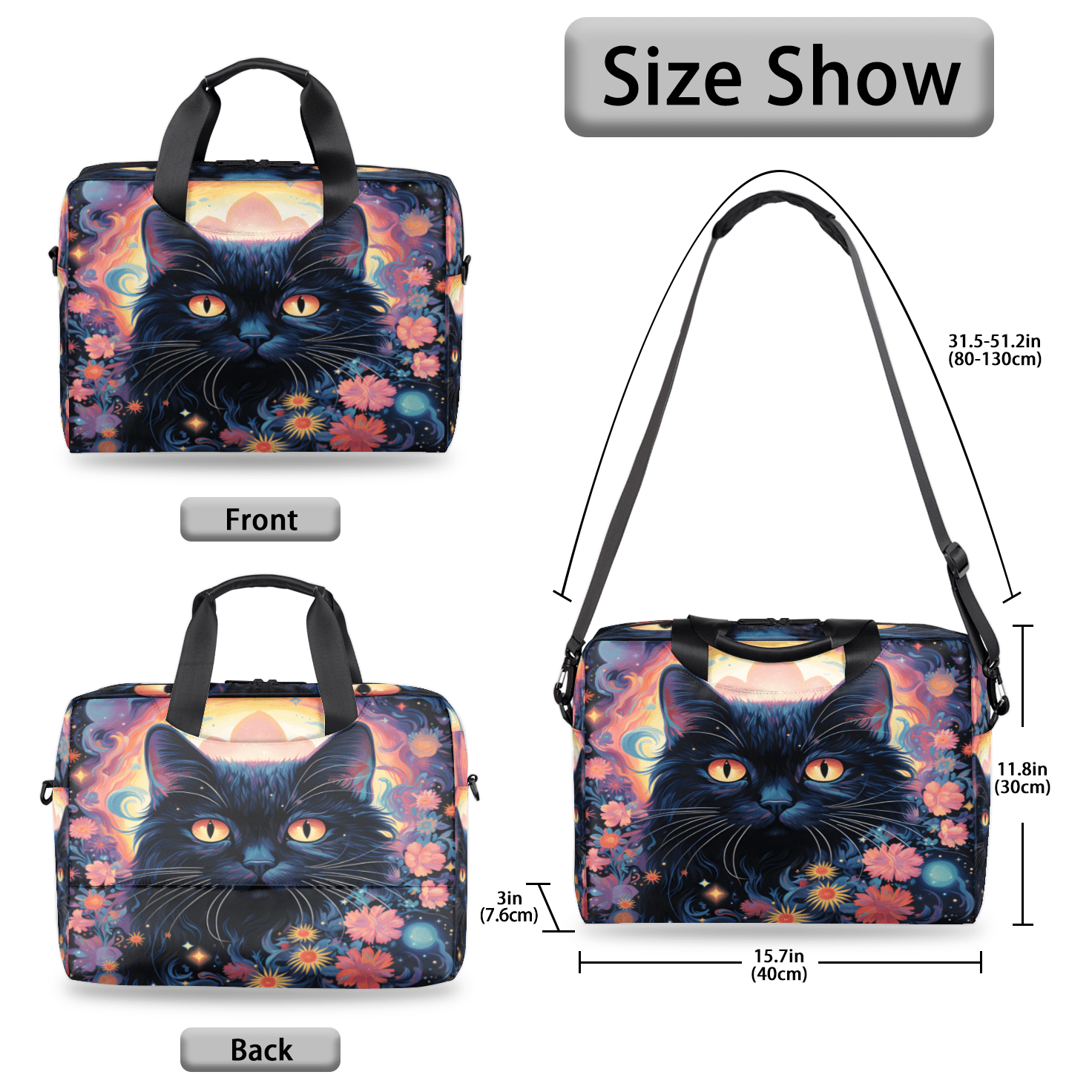 Herdesigns Boho Cat Laptop Bag for Women Men, Computer Case Briefcase Messenger Bags, 15-15.6 inch Laptop Sleeve Shoulder Bag