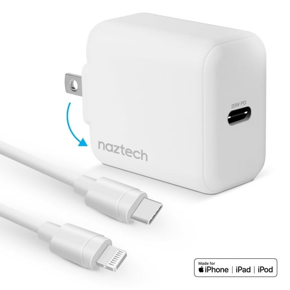Naztech 20W PD Wall Charger   USB-C to 4ft Cbl WHT (15396-HYP)
