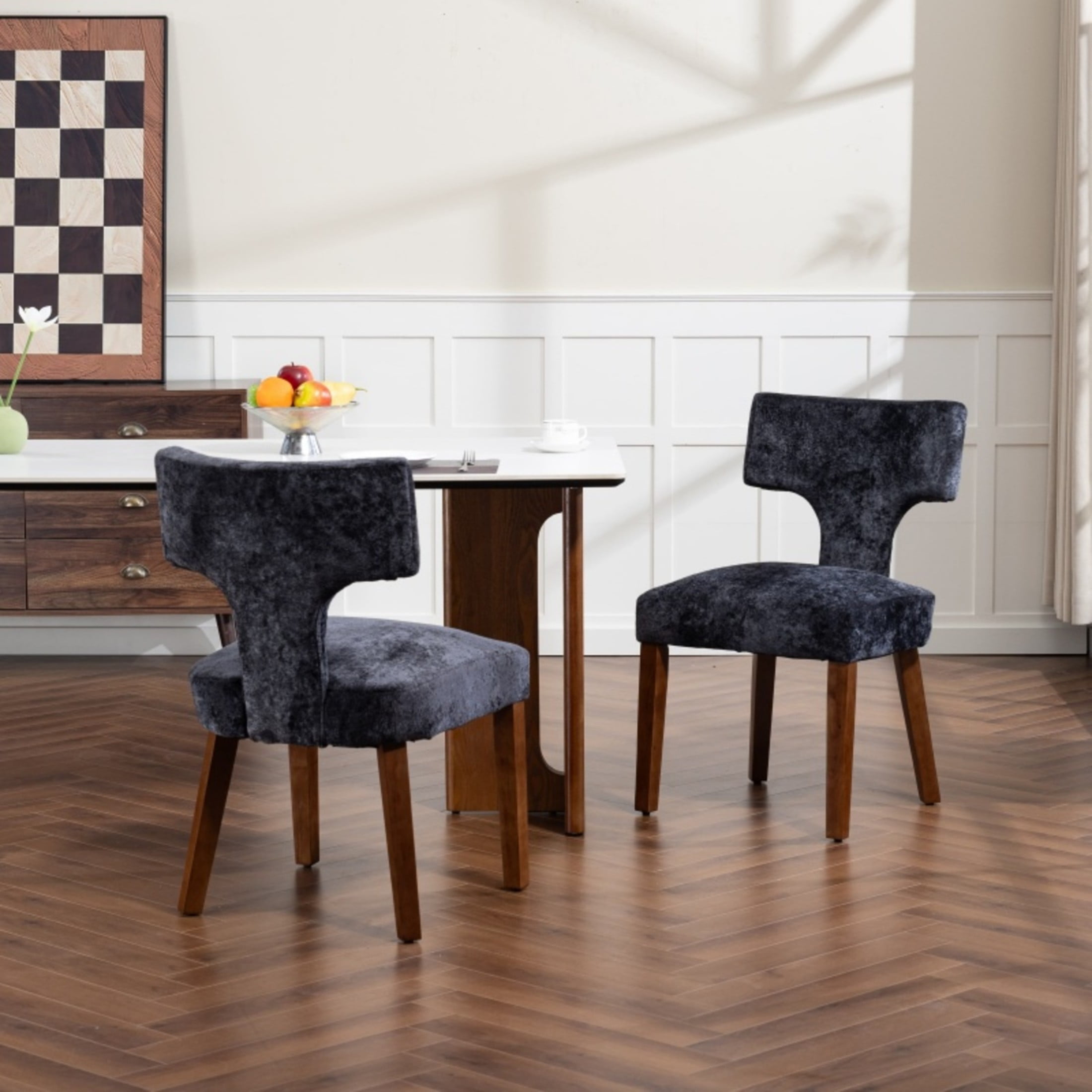 Noble House Mid-Century Fabric Upholstered Dining Chairs, Solid Wood Frame, Set of 2, Gray