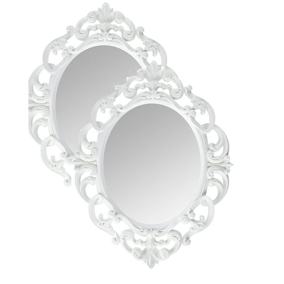 Kole Imports Oval Vintage Wall Mirror, White, 11.5 x 15 Inch (2 Pack)