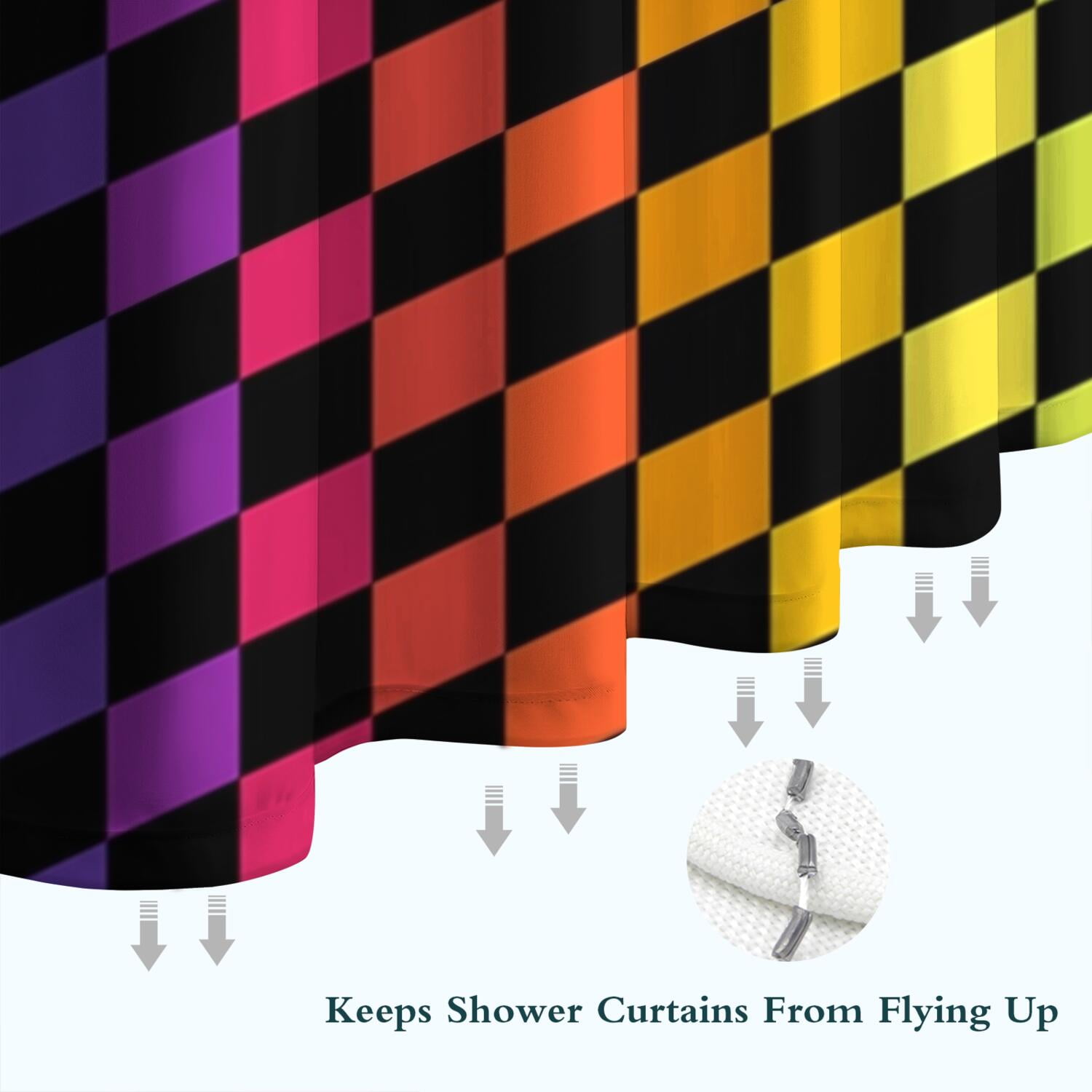 Rainbow Checkered Pattern Shower Curtain 84"x72" ,Bathroom Decorative Shower Curtains Set with 12 Hooks,Modern Waterproof Washable Shower Curtain