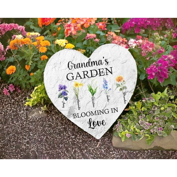 Personalized Birth Flower Garden Stone – Grandma's Garden Stepping Stone, Mother’s Day Gift for Grandma with Grandkids' Birth Flowers