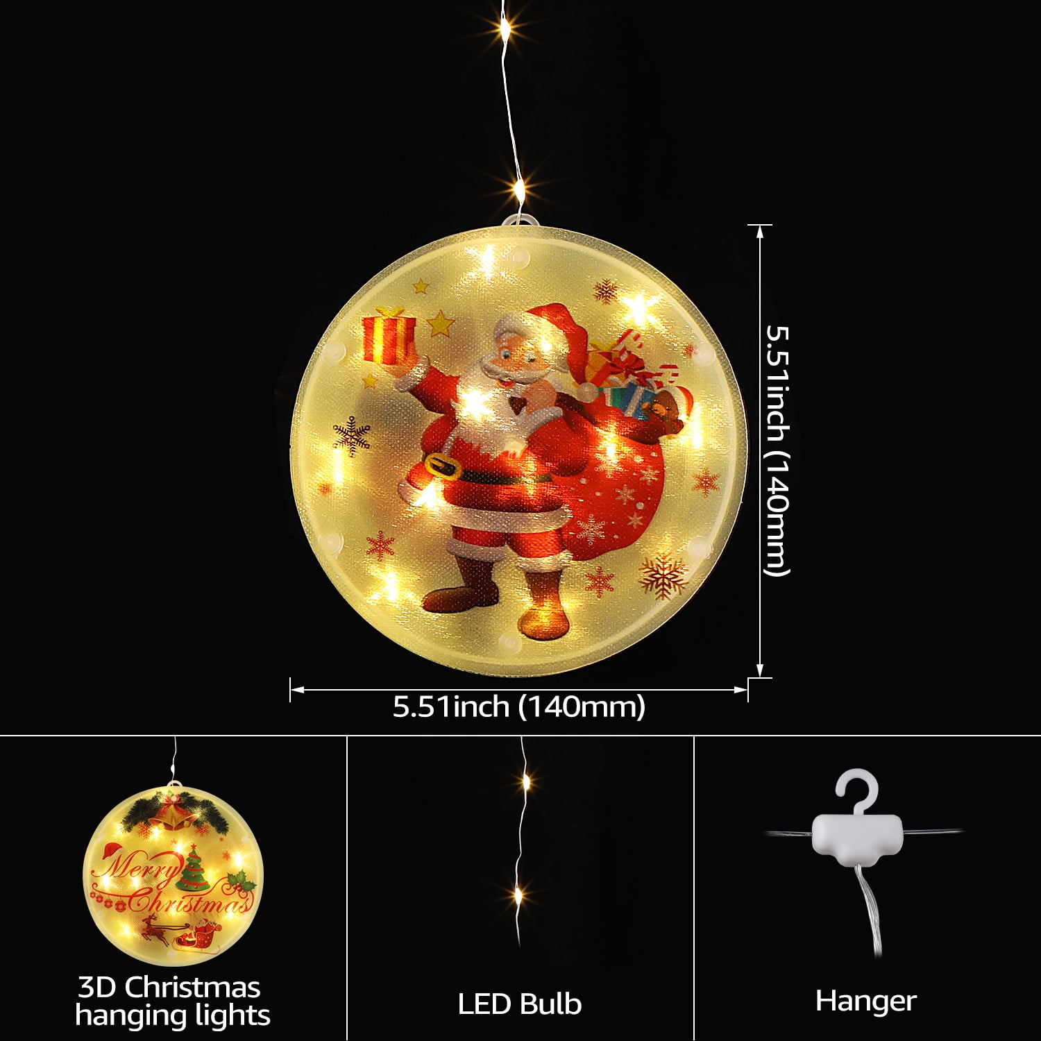 5 LEDs Christmas String Lights, 3D Decorations Hanging Lights, USB Powered