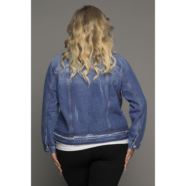 ABPHQTO Chaqueta vaquera de mujer azul azul azul con botones y cuello vuelto de talla grande
