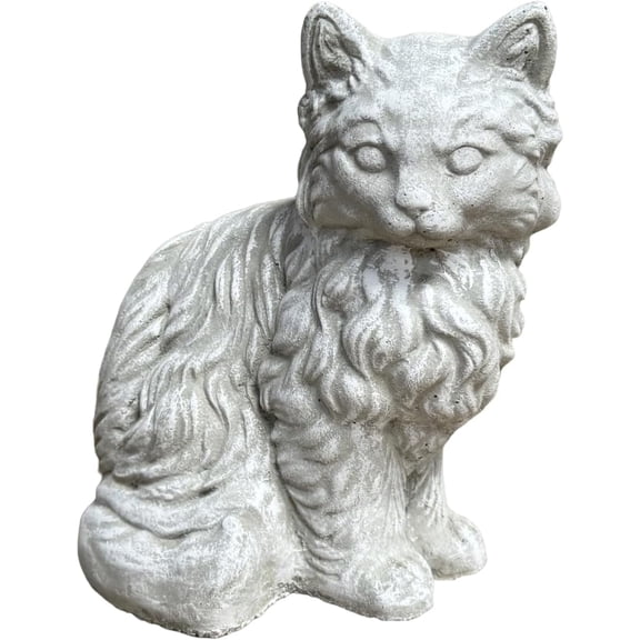 Solid Rock Stoneworks Furry Cat Concrete Garden Statue, 11" Tall, Memorial