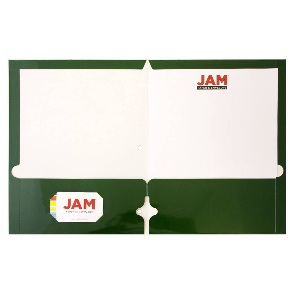 JAM Paper Glossy 3 Hole Punch Folders, Green, 25/Pack