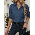 thumbnail image 7 of Women's Button-Down Blue Denim Shirts - Stylish Design, Casual Long Sleeve Blouse Top, Perfect for Spring & Autumn, Ideal for Commuting, Dating & Holiday Gifting, 7 of 7