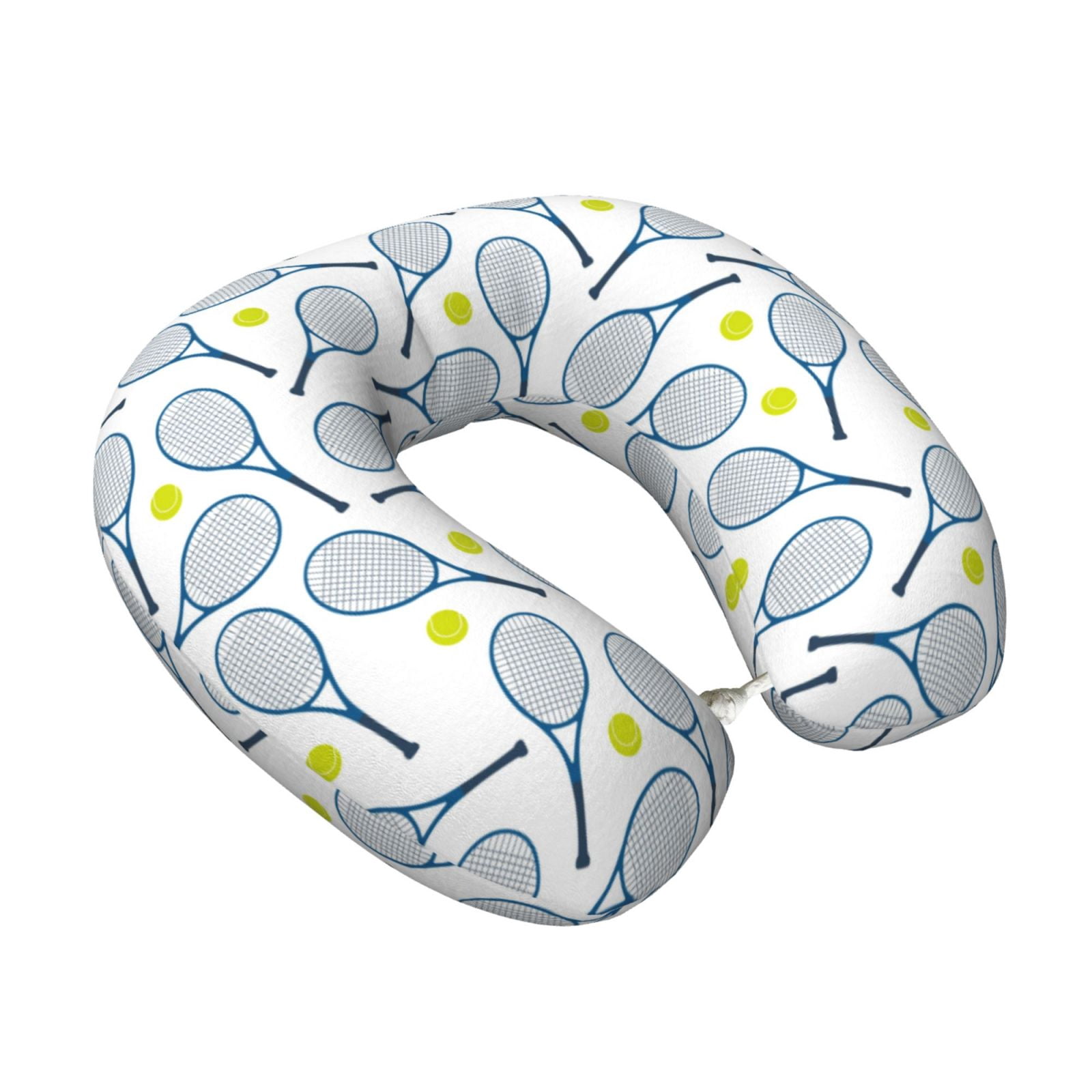 Xecao Tennis Rackets And Balls Print Memory Foam Cervical Neck Pillow Versatile U-Shaped Pillows for Home,Office,Camping,Travelling,Soft Washable Cover