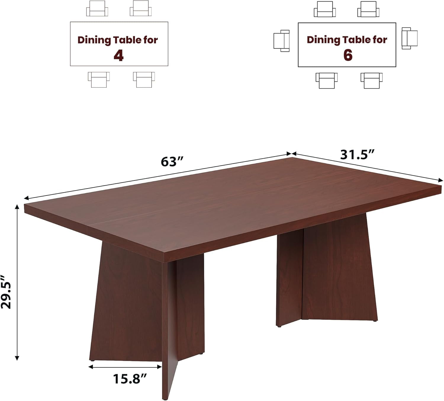 Dining Table for 6-8 People - 63" Modern Long Kitchen Table with Large Tabletop & Heavy Duty Pedestal Legs, Dinner Table for Kitchen, Conference Room, Home, Walnut