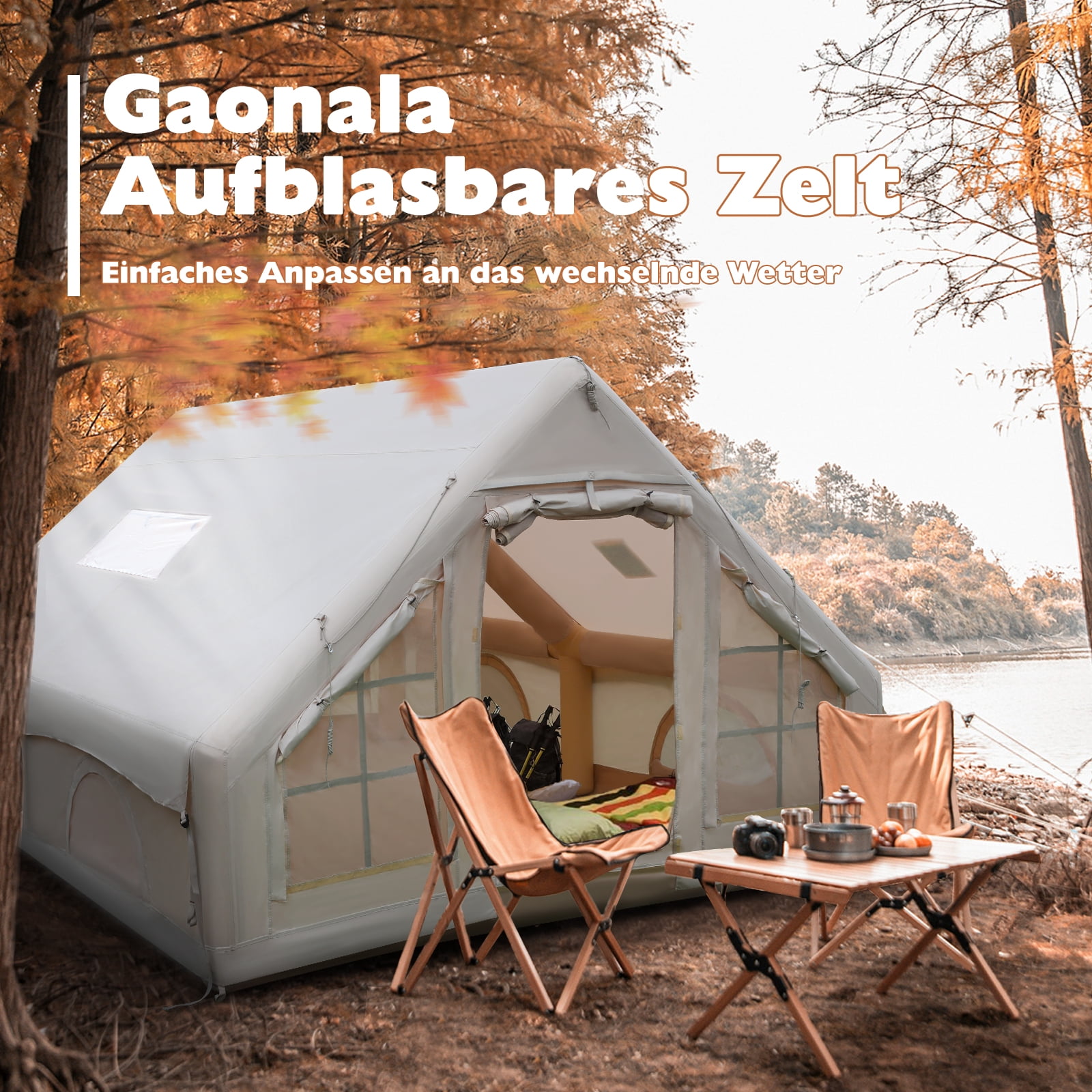 Vakiorn 13x10 Ft Inflatable Air Tent 8-Person with Built-in Pump Stove Jack Waterproof Windproof All-Season for Camping Festivals