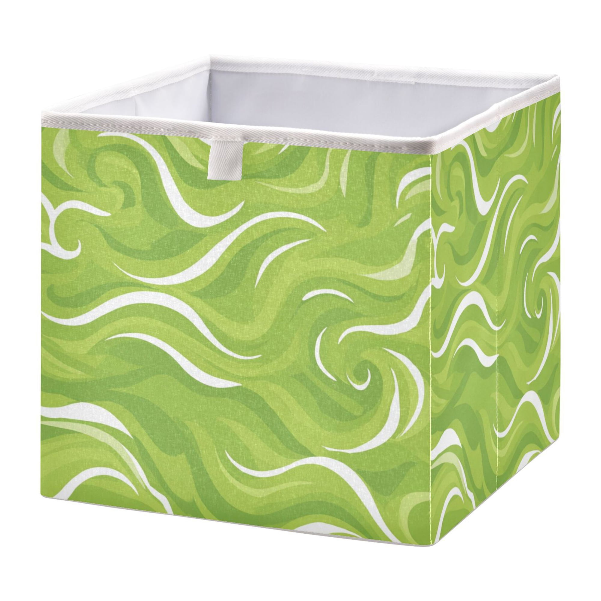 Fabric Storage Bins Foldable Cube For Home Organization Baskets Green White Simple Shapes