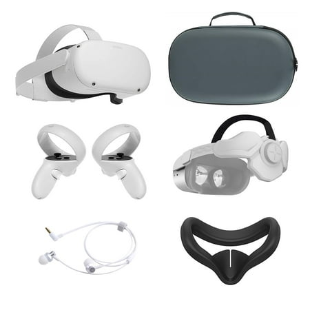 2021 Oculus Quest 2 All-In-One VR Headset 128GB, Touch Controllers, 1832x1920 up to 90 Hz Refresh Rate LCD, 3D Audio, Mytrix Head Strap, Carrying Case, Earphone, Silicone Face Cover