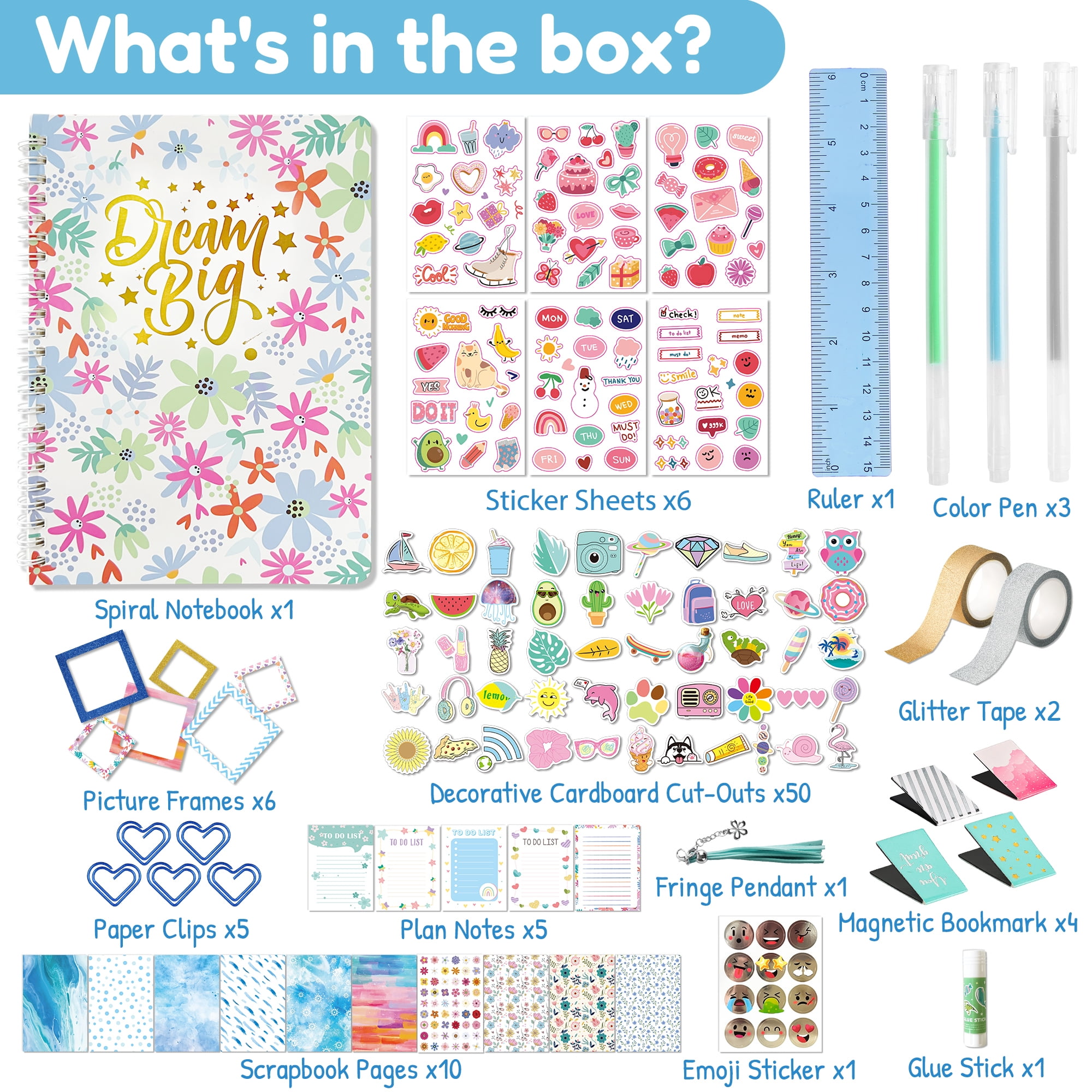 DIY Journal Kit for Girls & Boys - Birthday & Christmas Gift for Ages 8-12, Scrapbook & Diary Supplies Toy Set for Creativity, Mindfulness & Self-Expression, Journaling Art Crafts Kit for Kids