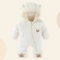 thumbnail image 2 of mgoYE Baby Newborn Baby Bear Outfit With Fold-Over Mittens Footies Thin Fleece Romper Hooded Jumpsuit Winter Coat Girls Boys(White,3-6 Months), 2 of 9