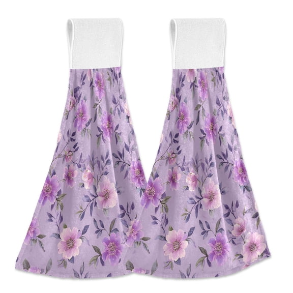 Fresh Flowers Lavender Pink Hanging Towels with Loop Hand Towels Nylon Fastener Tape Design Dish Cloths 2 Pieces