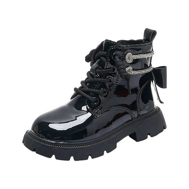 NOKIO Girls Snow Boots Winter Warm Ankle Boots Side Zip Design, Non-Slip Lace-Up Outdoor Princess Style Boots