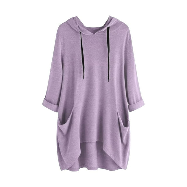 Timegard Chandails à Capuchon pour Femmes Grande Taille Manches Longues à Cordon Automne Décontracté Ample Confortable Blouse avec Poches