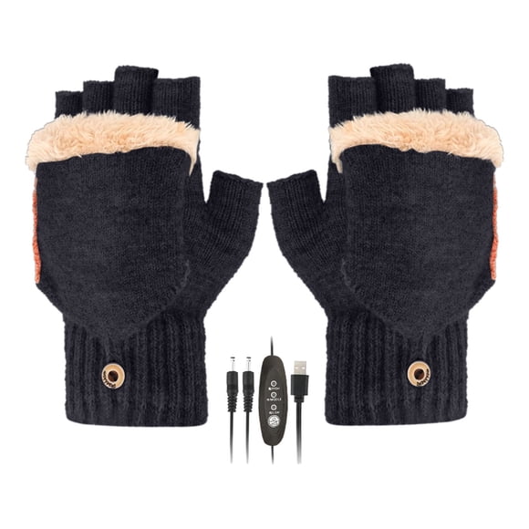 Outfmvch Gants d'Hiver Gants Chauffants Usb Kkuyt Gants Chauffants 3 Niveaux de Chauffage Mains Chaudes Gants pour Ordinateur Portable Tricotés Chauffants Sans Doigts Gants de Tassage pour Femmes Noir Taille Unique