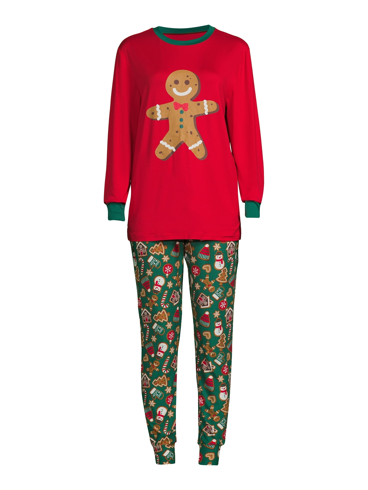 Jolly Jammies Women’s Holiday Gingerbread Matching Family Pajamas Set, 2-Piece, Sizes S-3X
