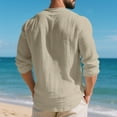 thumbnail image 4 of Xzbqbs Mens Linen Henley T-Shirts Long Sleeve Casual Lightweight Shirts Deep V Neck Breathable Hippie Summer Beach Shirts for Men, 4 of 6