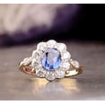 thumbnail image 4 of Cushion Cut Blue Sapphire Engagement Ring, Cluster Halo Diamond Ring, 2.1 Ct Simulated Diamond, 14K Yellow Gold Plated, Floral Design Promise Ring For Her, 4 of 5