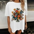 thumbnail image 7 of T Shirts for Women Women's Floral Pattern Short Sleeved Round Neck Drop Shoulder Sleeve T-Shirt Top, 7 of 7