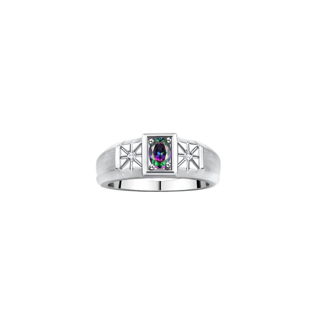 RYLOS Men's Rings Sterling Silver Classic 6X4MM Oval Gemstone & Diamond Ring Alexandrite June Birthstone Rings For Men, Silver Rings, Size 9