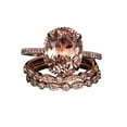 thumbnail image 1 of 2 carat Real Morganite and Man made diamond moissanite Trio Ring Set with One Engagement Ring and 2 Wedding Bands Sterling Silver with 18k Gold Plating, 1 of 5