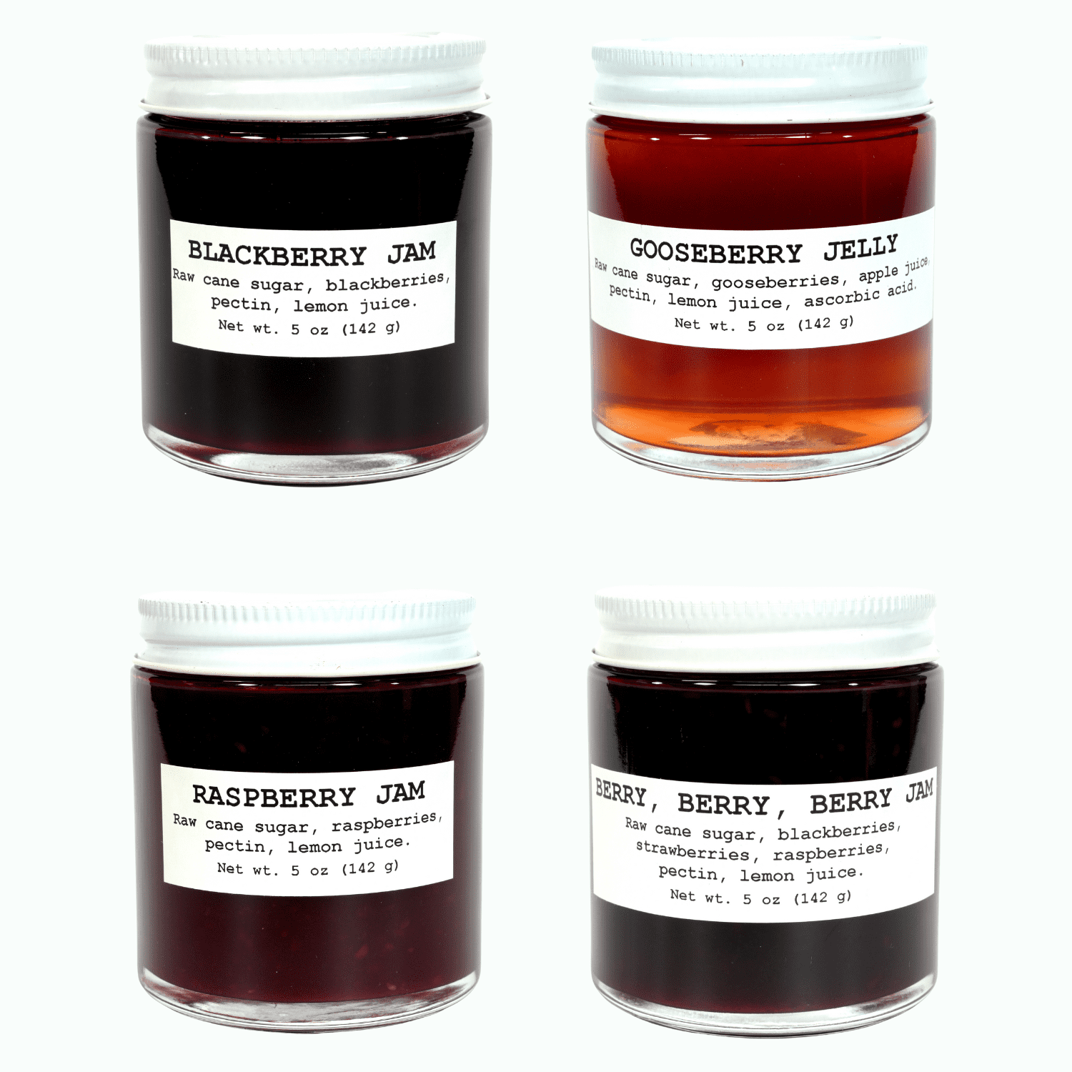Four Pack Jam & Jelly Gift Set | Bramble Berry Jam & Jelly Collection | Berry Berry Berry Jam | Blackberry Jam | Gooseberry Jelly | Raspberry Jam