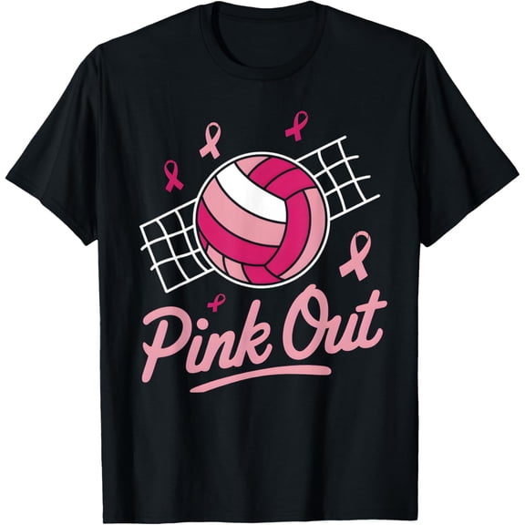 Exquisite and comfortable-Volleyball Pink Out Breast Cancer Awareness Pink Ribbon T-Shirt