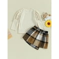thumbnail image 4 of Biekopu Toddler Girl Fall 2Pcs Outfit T Solid Color Ribbed Long Puff Sleeve Tops with Plaid Print Button Decor Skirt Set, 4 of 9