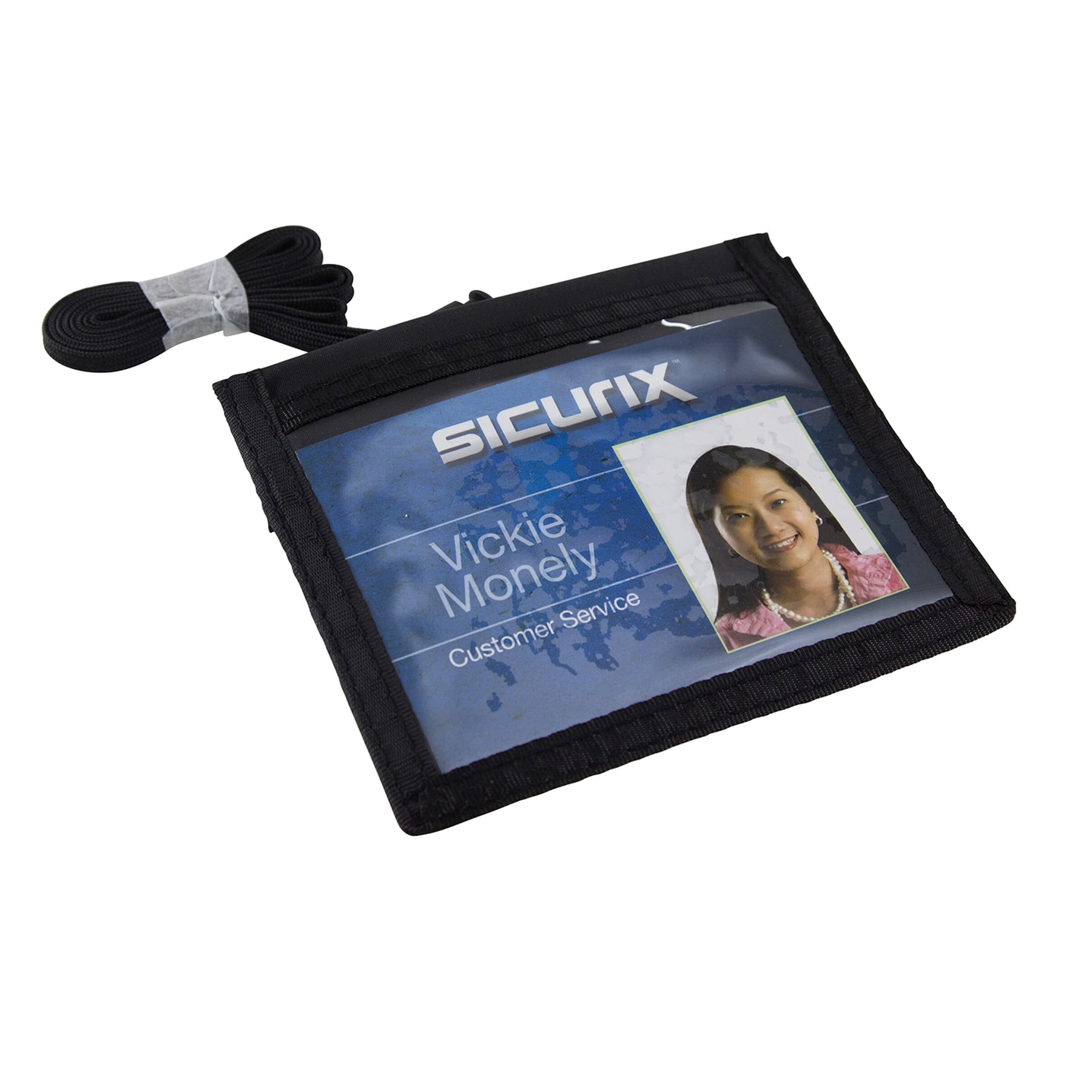 SICURIX Convention ID Neck Pouch Badge Holder, Horizontal, Adjustable Cord, 3" x 4" Insert, Black, Pack of 6