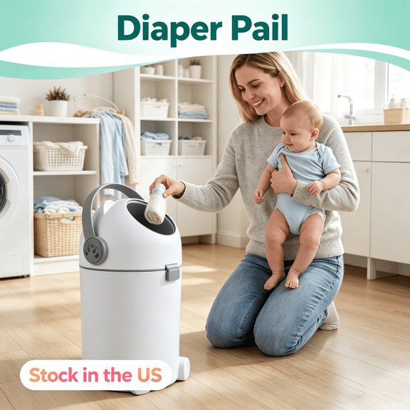 Fompes Diaper Pail with Airtight Lid,15 Liter/ 4 Gallon White Diaper Bin,Nursery Trash Can,Holds up to 16 Diapers,Odor Control