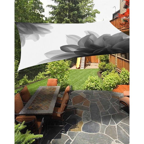 Sun Shade Sail 8'x10' Gray Floral Rectangle Sun Shade Sails Canopy Waterproof Boho Flowers Abstract Art Outdoor Sunshades Sand UV Block Cover Shades Cloth for Patio Backyard Garden Deck Porch Lawn