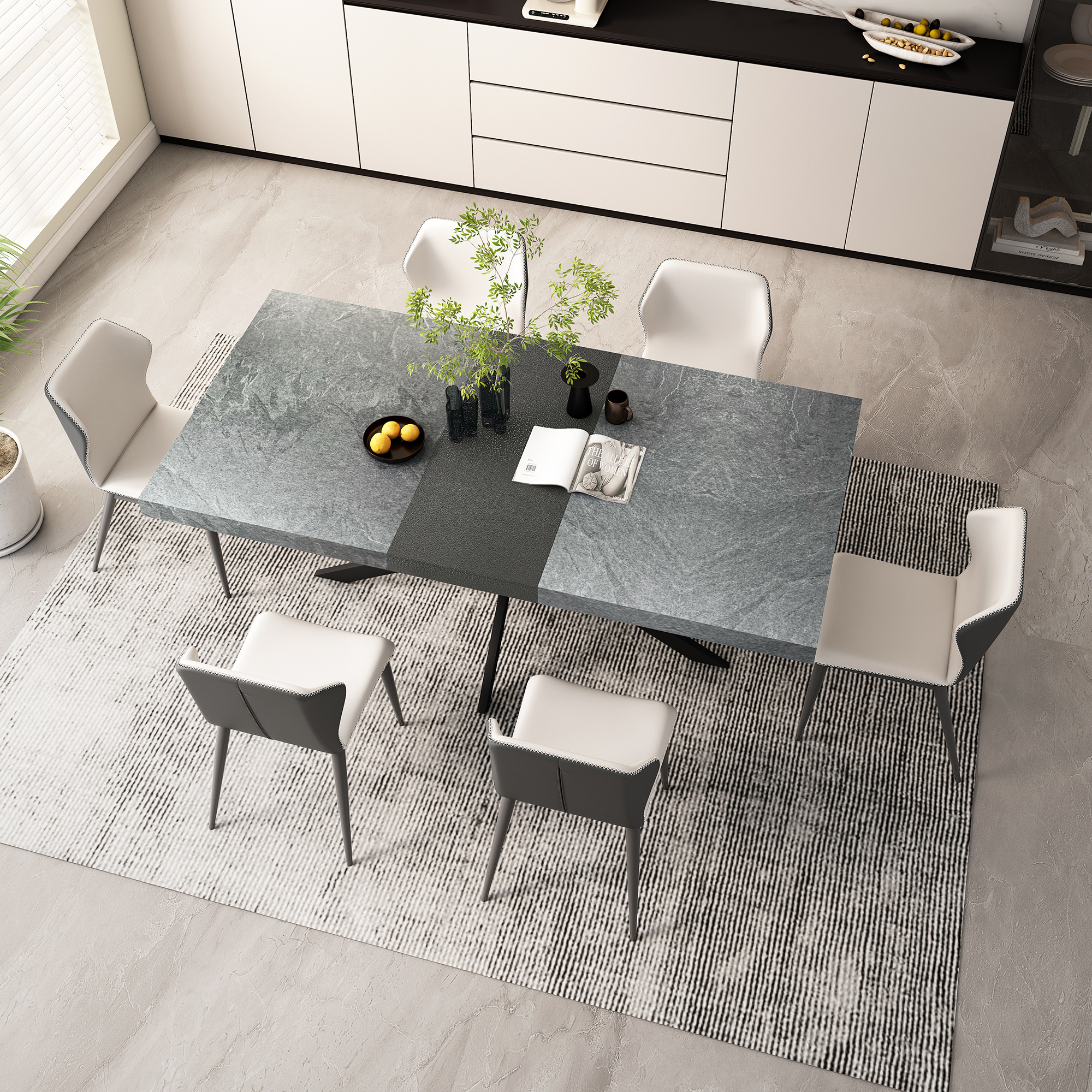 Miniyam 55"–70.8" Extendable Dining Table for 4–8, Durable MDF Tabletop with Rounded Corners and Heavy-Duty Metal Base, Dark Gray