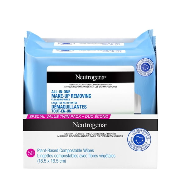 Neutrogena Lingettes Démaquillantes Nettoyantes Tout-en-un Sans Parfum - Sans Alcool, Peaux Sensibles, Duo