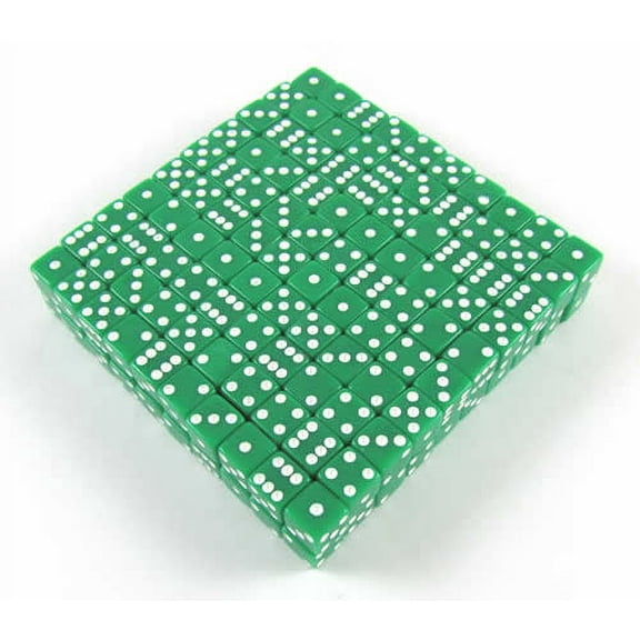 Green Opaque Dice with White Pips D6 8mm (5/16in) Bulk Pack of 200 Koplow Games
