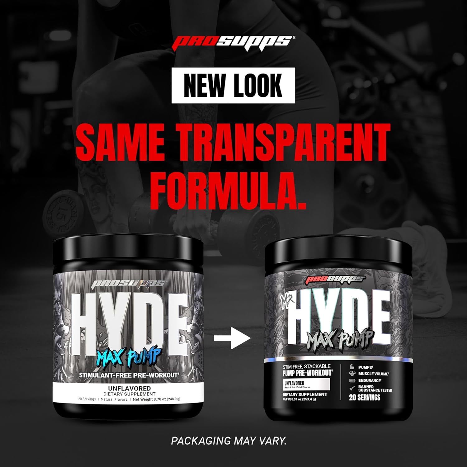 PROSUPPS Hyde Max Pump Pre Workout for Men and Women (Unflavored, 20 Servings)