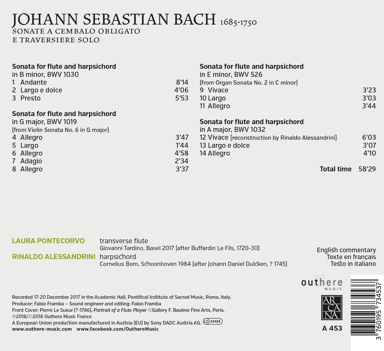Bach,J.S. / Pontecorvo / Alessandrini - Sonate a Cembalo Obligato E Traversiere Solo - Music & Performance - CD