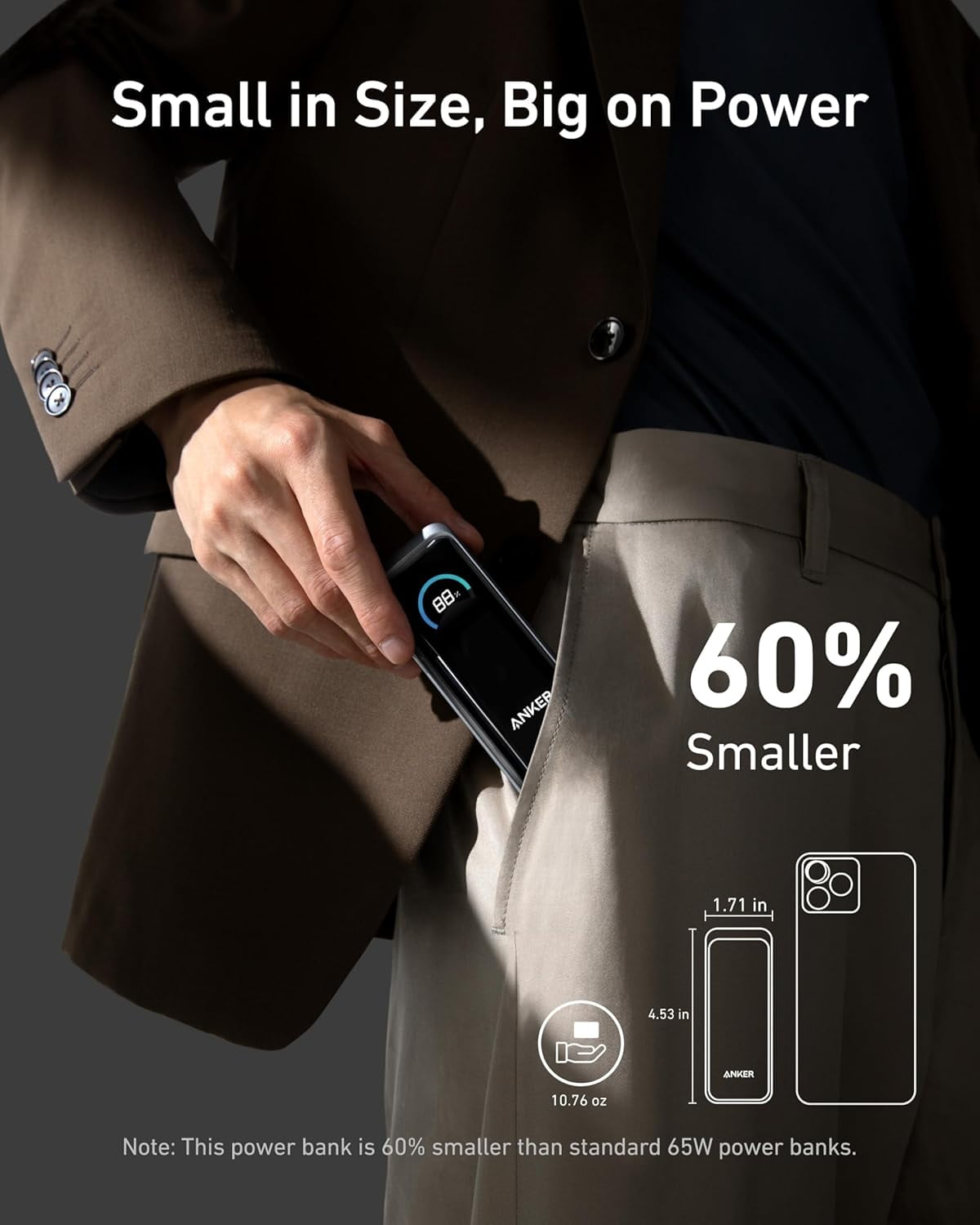 Anker Prime Power Bank, 9,600mAh Battery Pack with 65W Output, Built-in AC Plug, Supports PD 3.0 and PPS, 30W Fast Recharging, Sleek Portable Charger