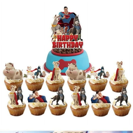 DC League of Super-Pets Cake Topper CupcakeS Set Birthday Party Supplies Decoration Decor Kit