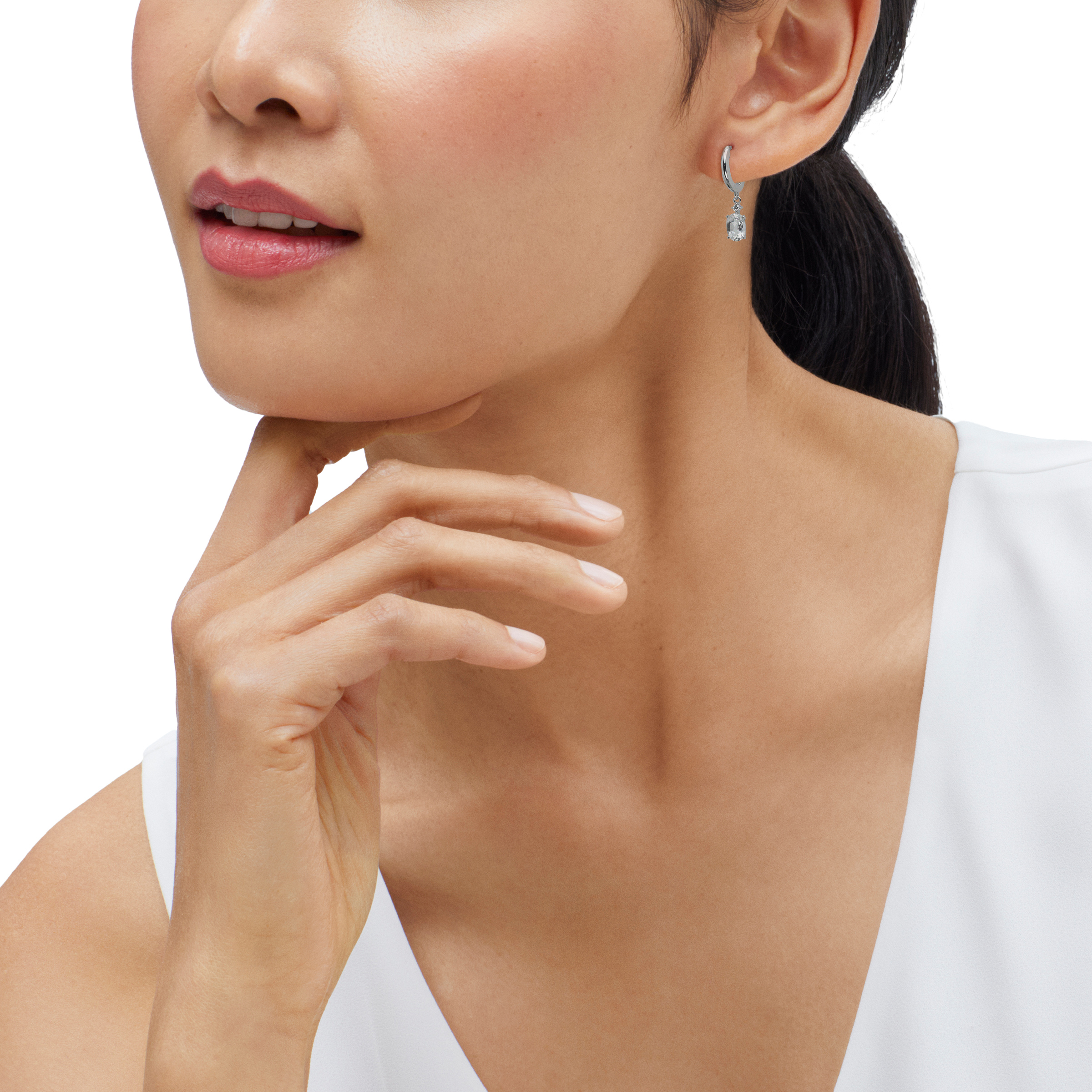 Brilliance Fine Jewelry Oval White Topaz and White Cubic Zirconia Hoop Earrings in Sterling Silver
