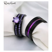 Matching Rings Couple Rings Black Gold Plated 1CT Purple Cz Women Wedding Ring Sets