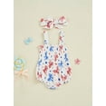 thumbnail image 5 of Miaouyo Baby Girls 4th of July Romper Star Bow Print Seeveless Smocked Jumpsuit with Headband 2 Pcs Set, 5 of 9