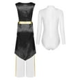 thumbnail image 2 of TSSOE 3pcs Women Liturgical Worship Dance Overlay Dress + Leotard +pants Set Church Choir Performance Black S, 2 of 6