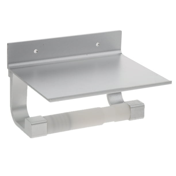 Soporte para papel higiénico de acero inoxidable con almacenamiento para teléfono móvil Plata