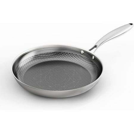 COO 8-Inch Stainless Pan, Hybrid Nonstick Frying Pan, Skillet, 3-Ply Clad Cookware, Even Heat Distribution, Dishwasher & Oven Safe, with Stay-Cool Handle, Induction Compatible